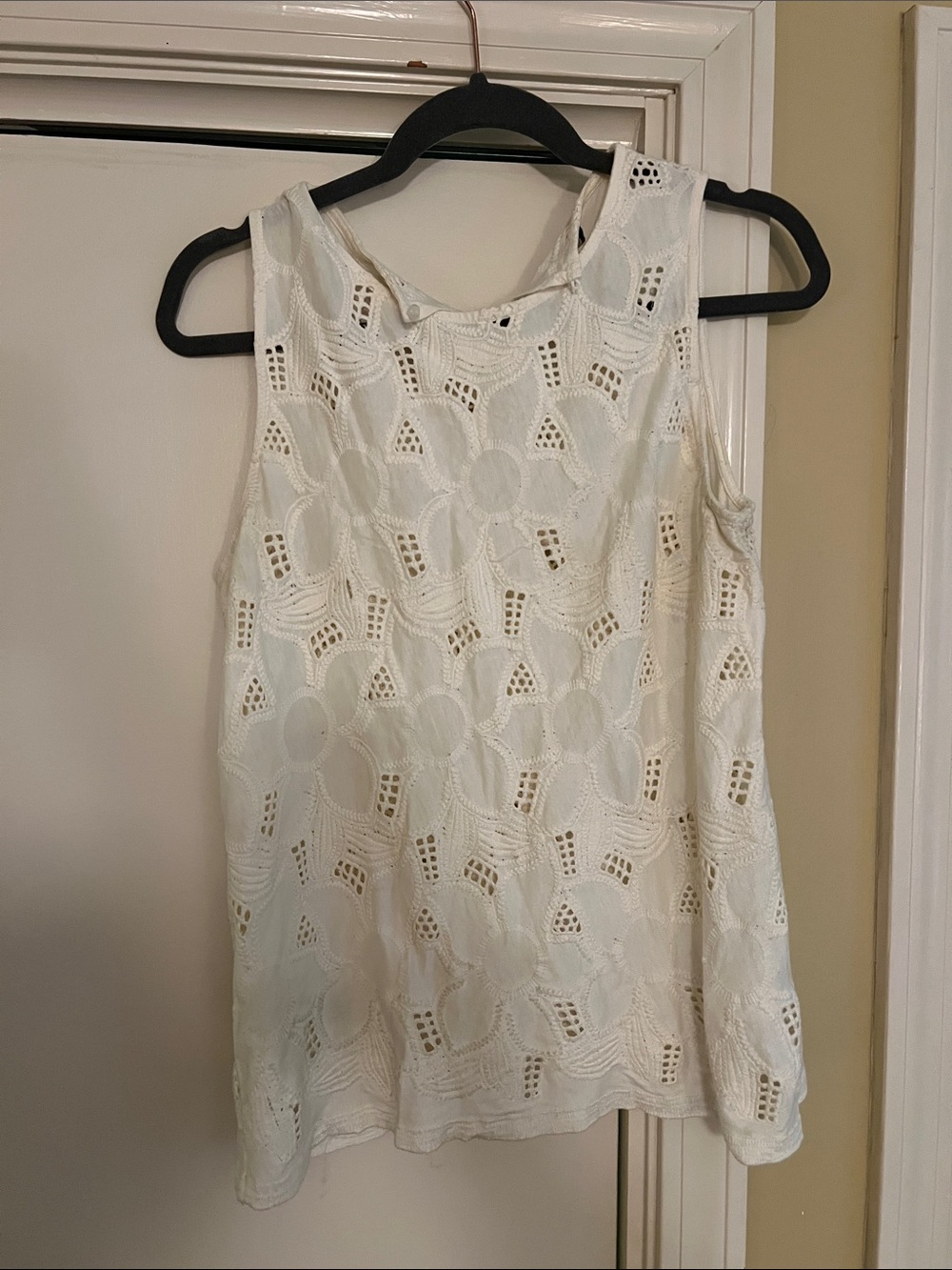 Cyrillus White Eyelet Lace Tank Top L
